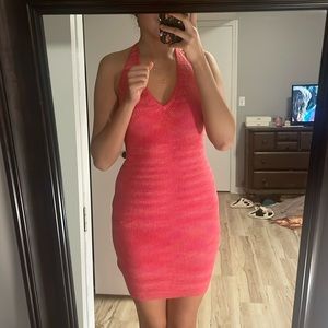 Knitted mini halter tie dress